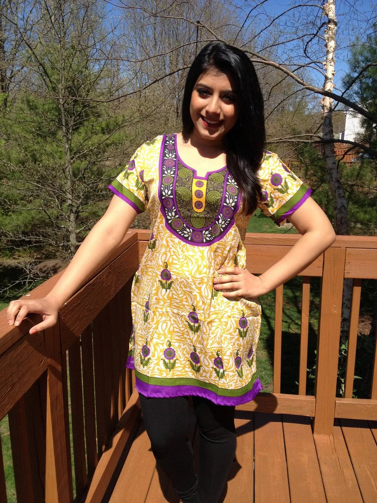 Polyester French Fabric Yellow Printed Tunic