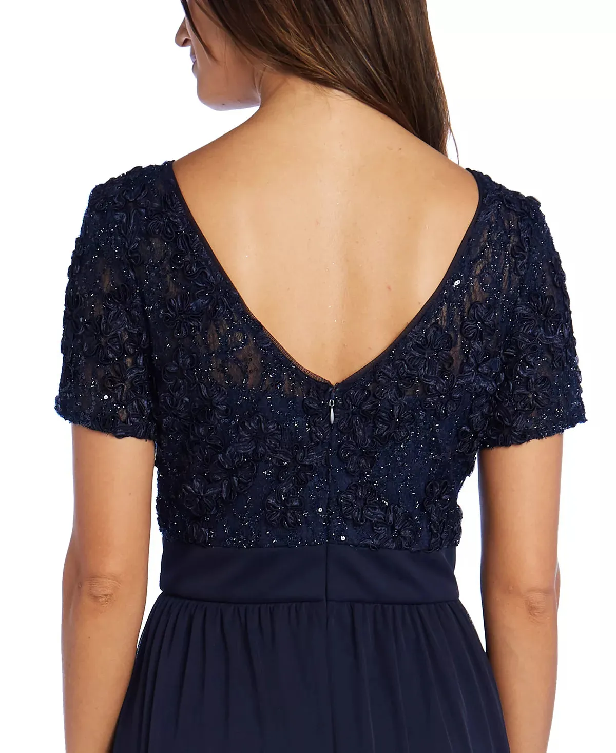 R & M Richards Sequin & Ruffle Gown