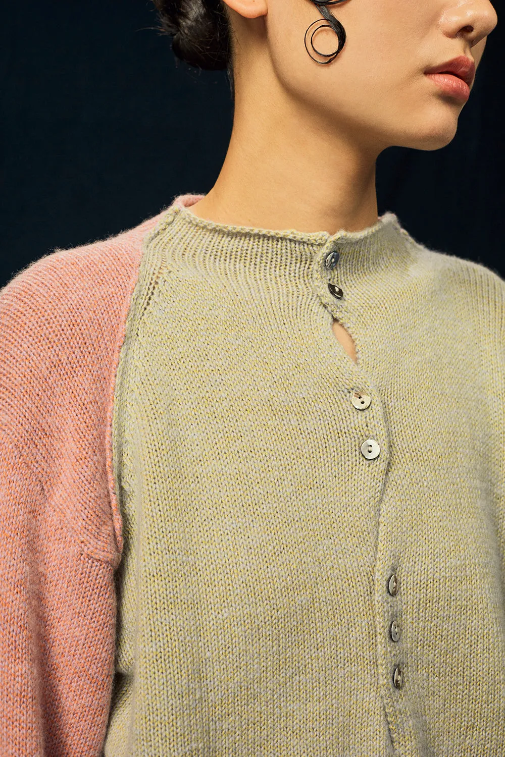Recycled Cashmere Crop Cardigan in Lilac and Grey