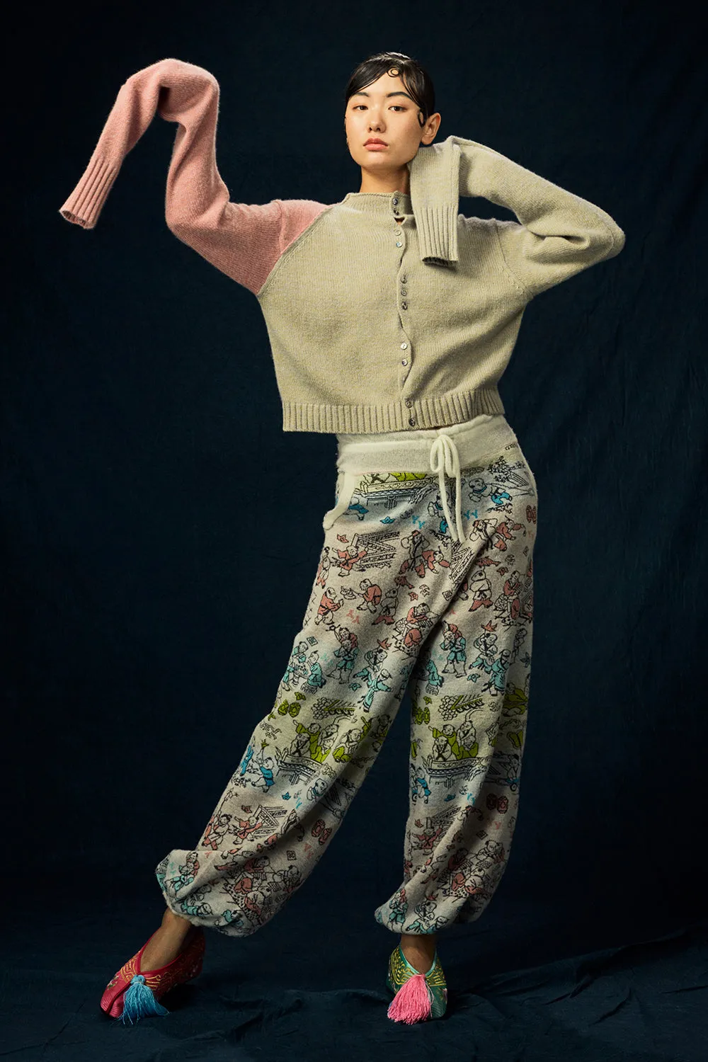 Recycled Cashmere Crop Cardigan in Lilac and Grey