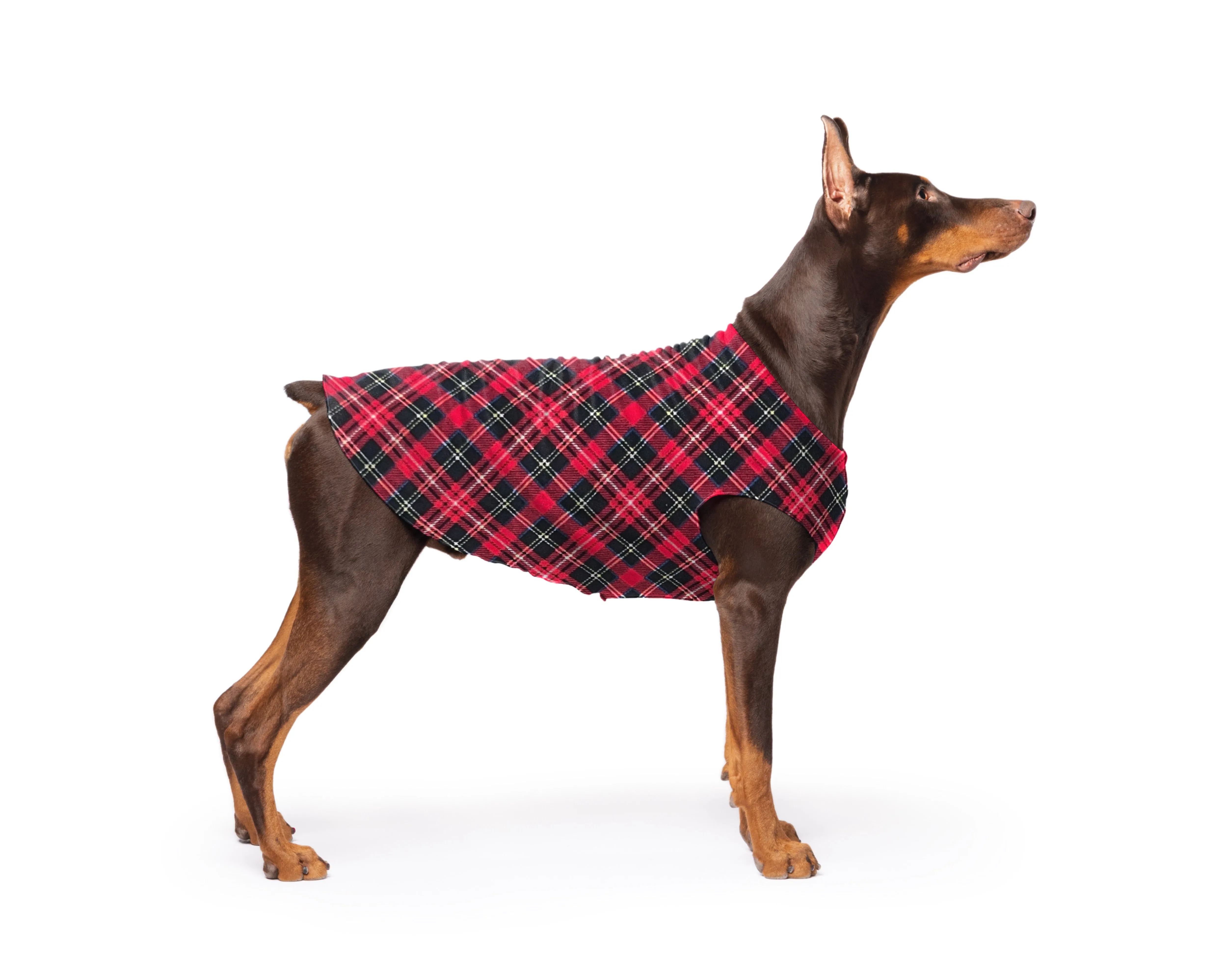 red plaid stretch fleece