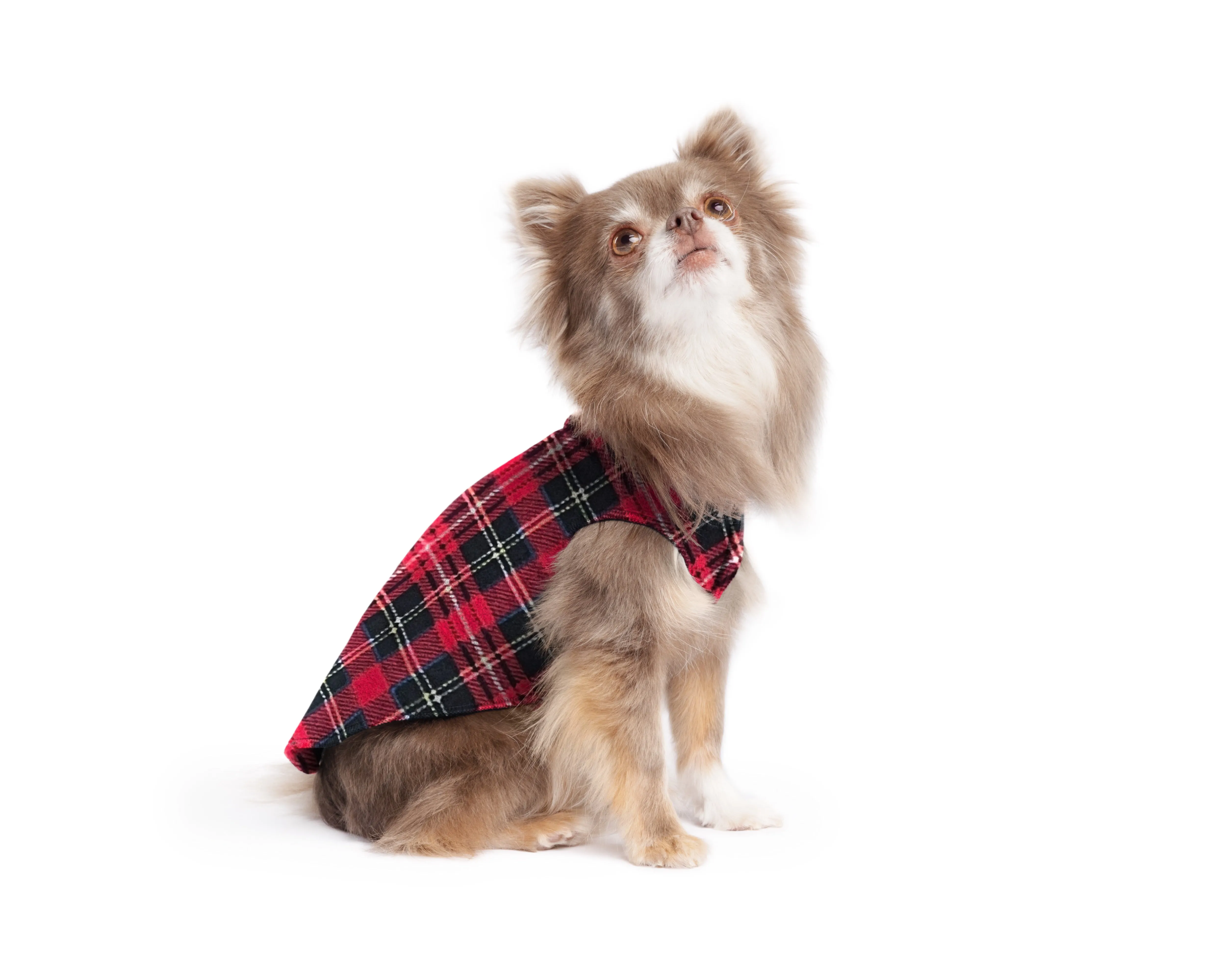 red plaid stretch fleece