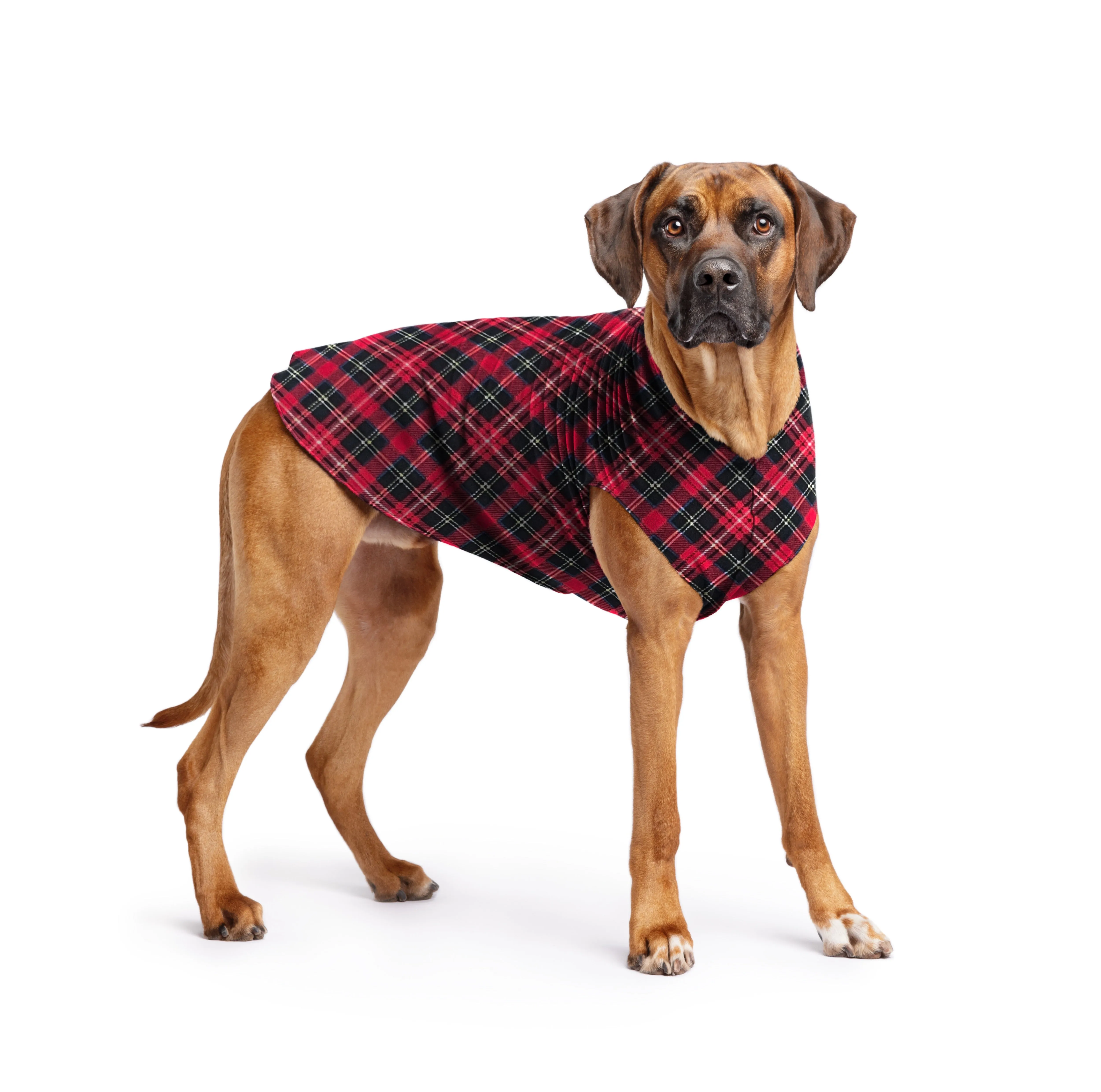 red plaid stretch fleece