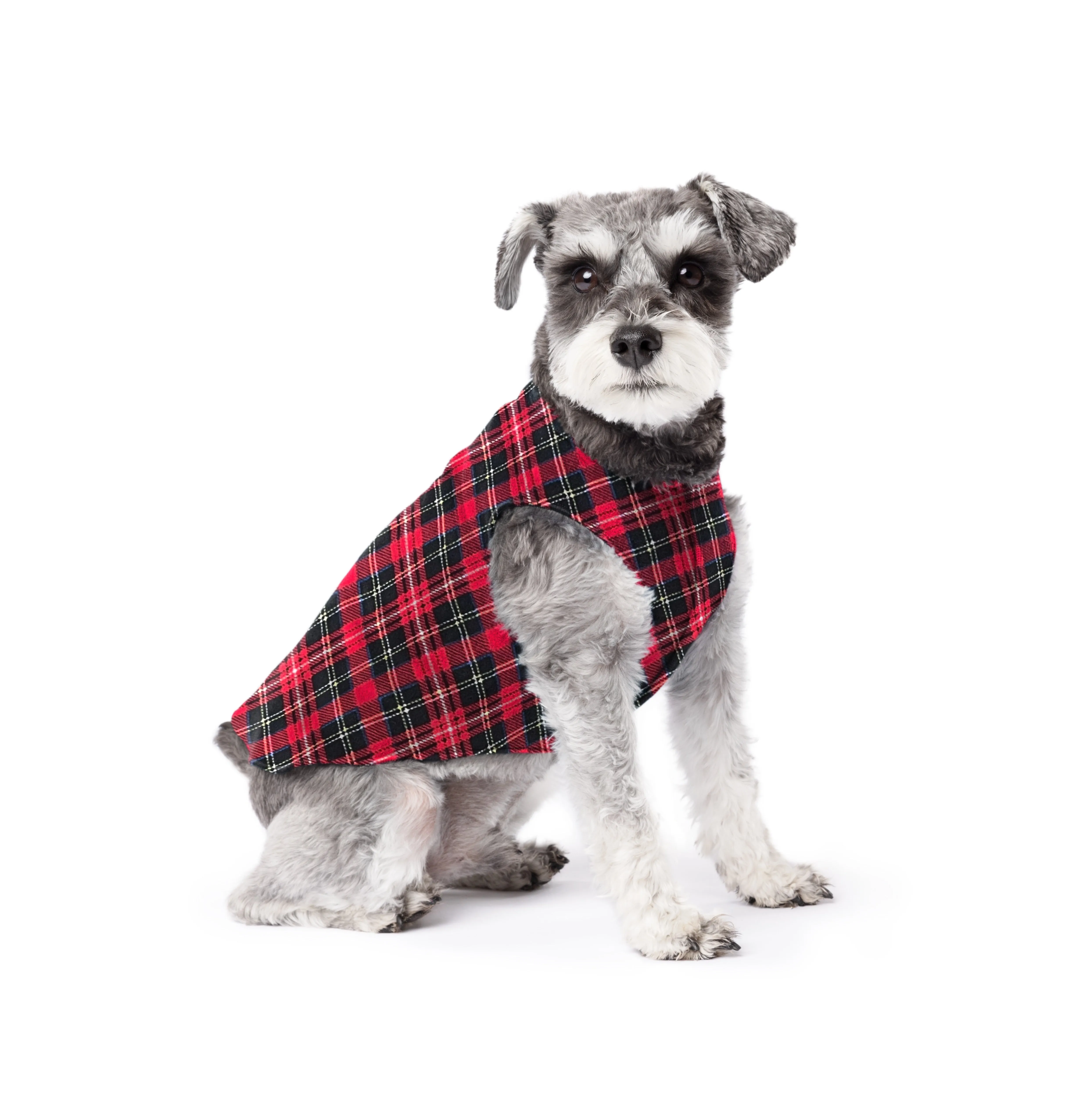 red plaid stretch fleece