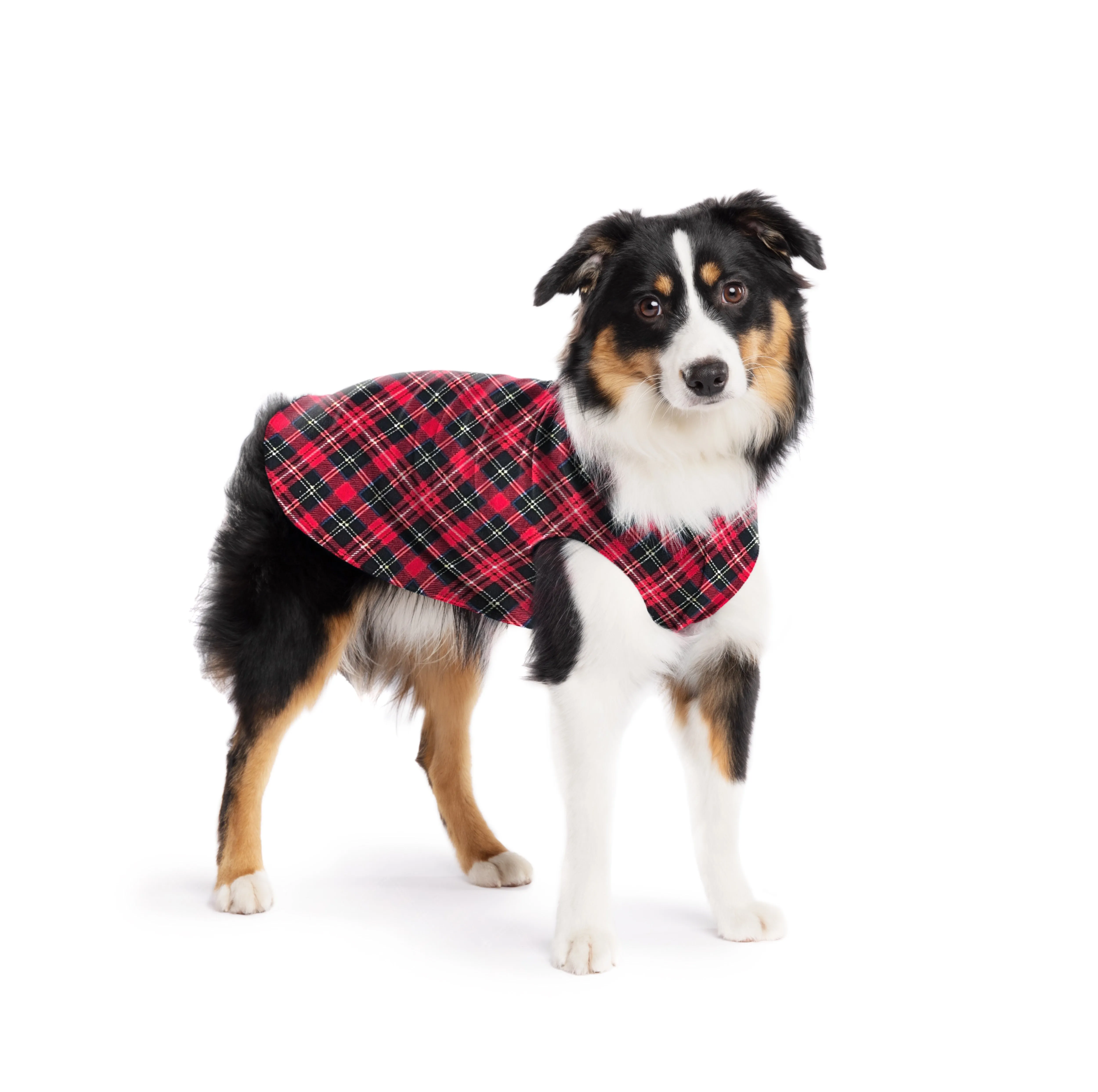red plaid stretch fleece