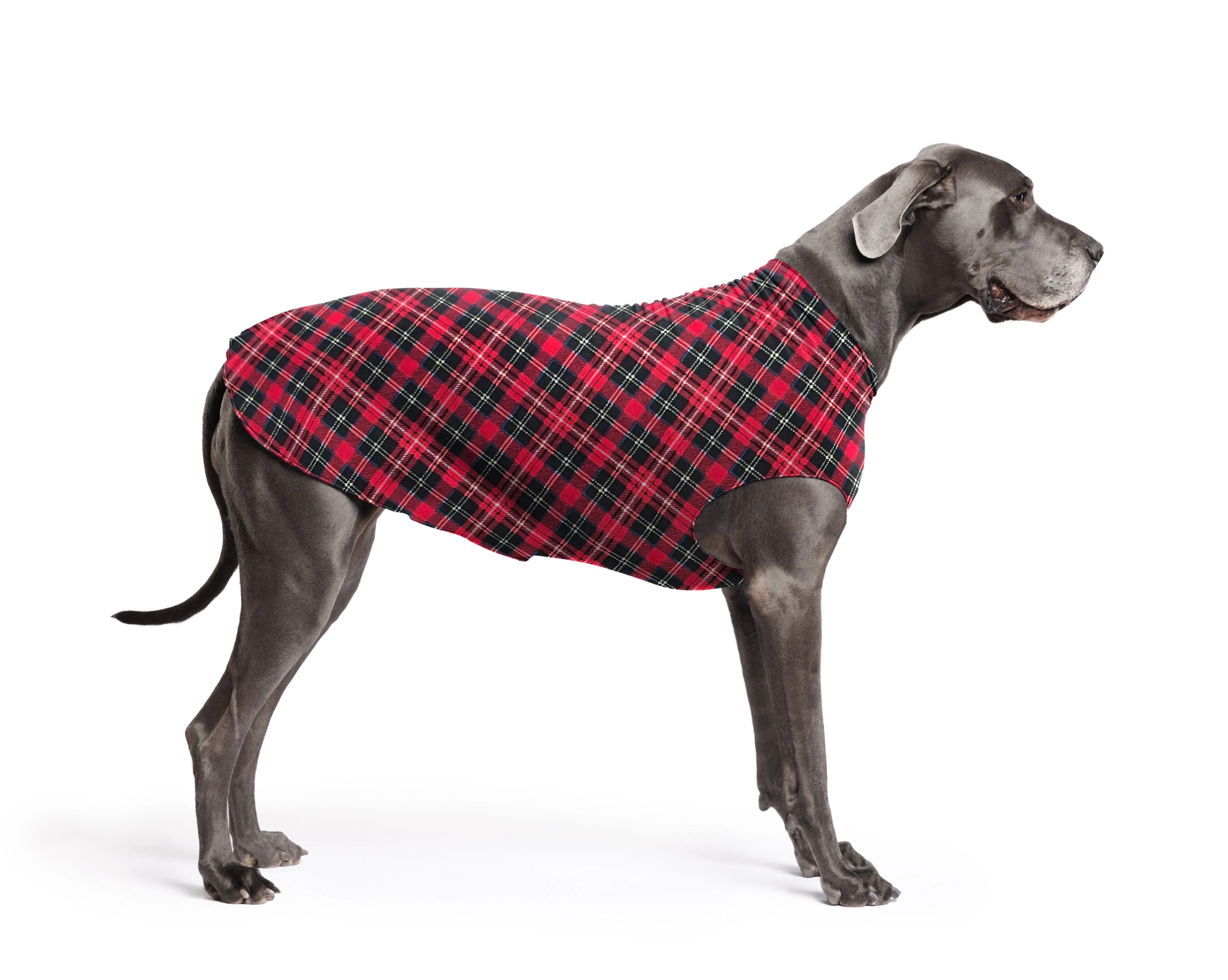 red plaid stretch fleece