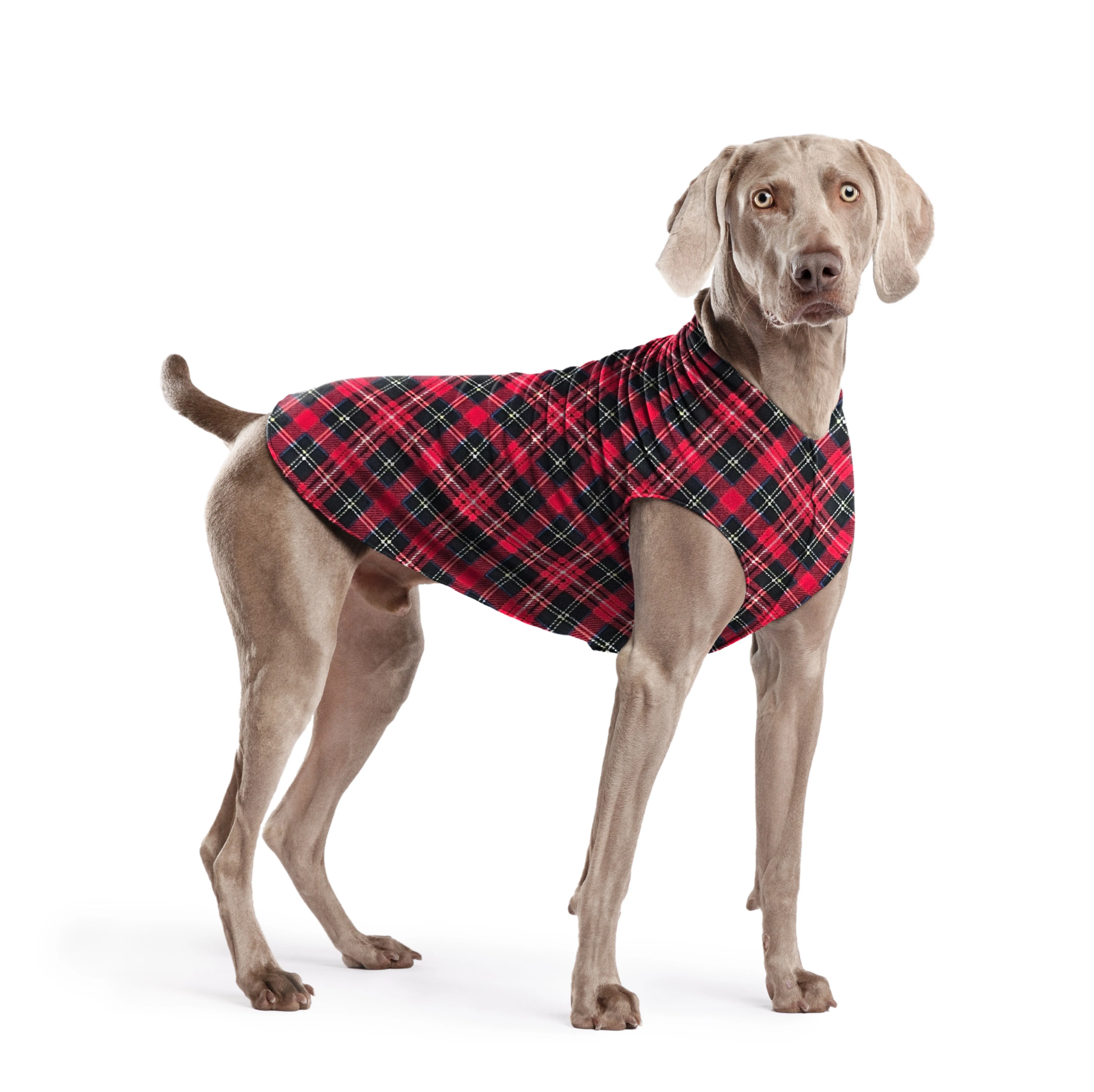 red plaid stretch fleece