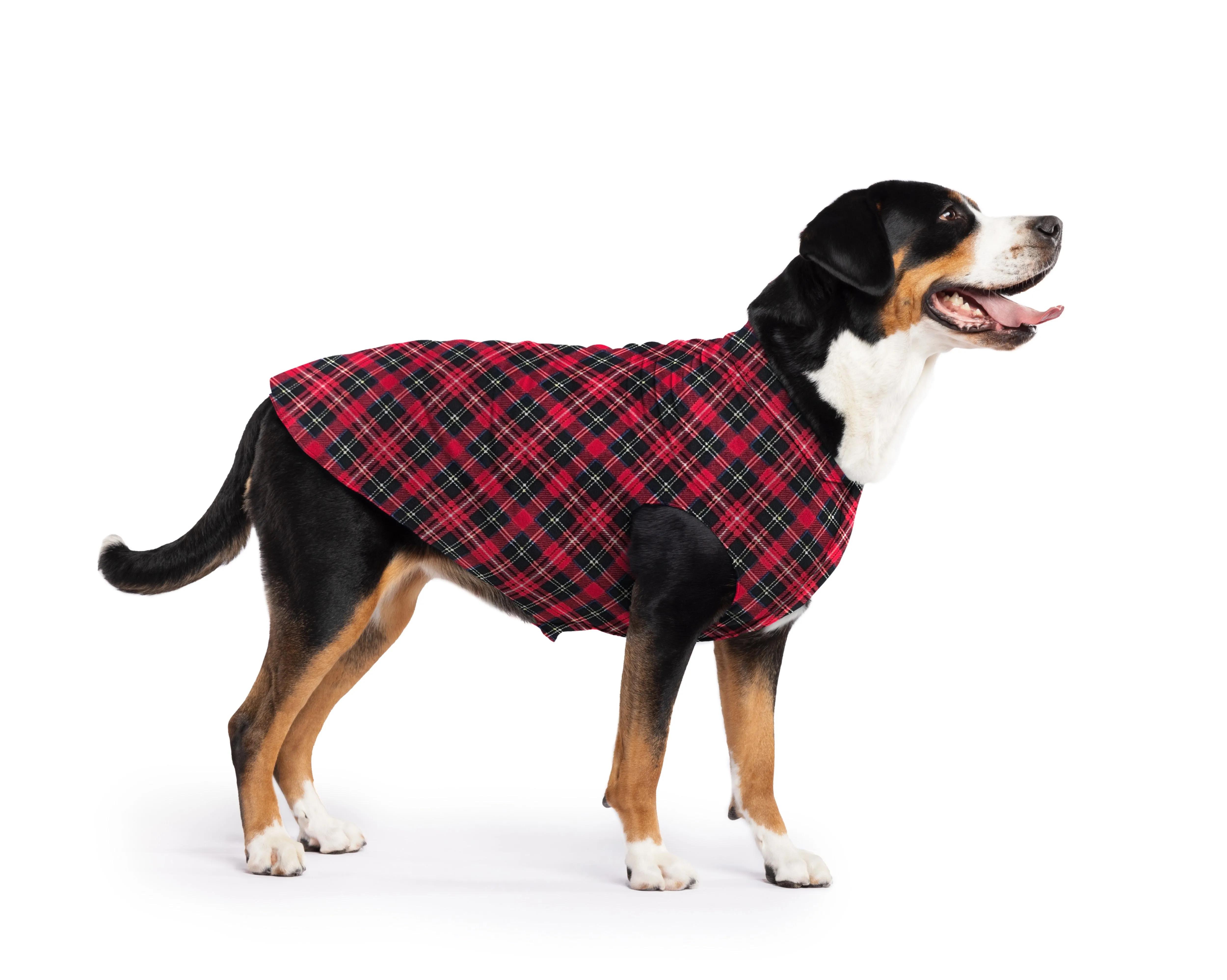 red plaid stretch fleece