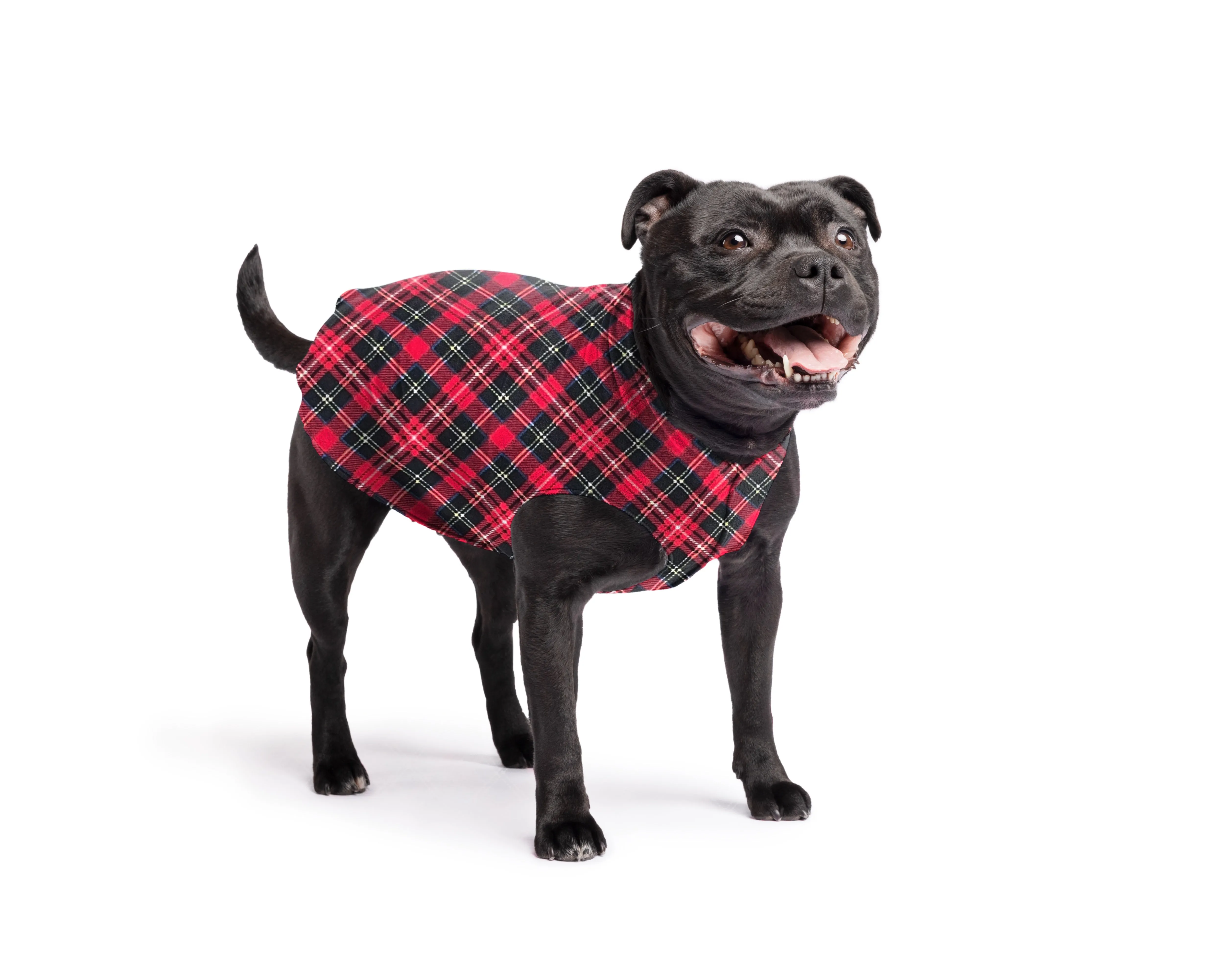 red plaid stretch fleece