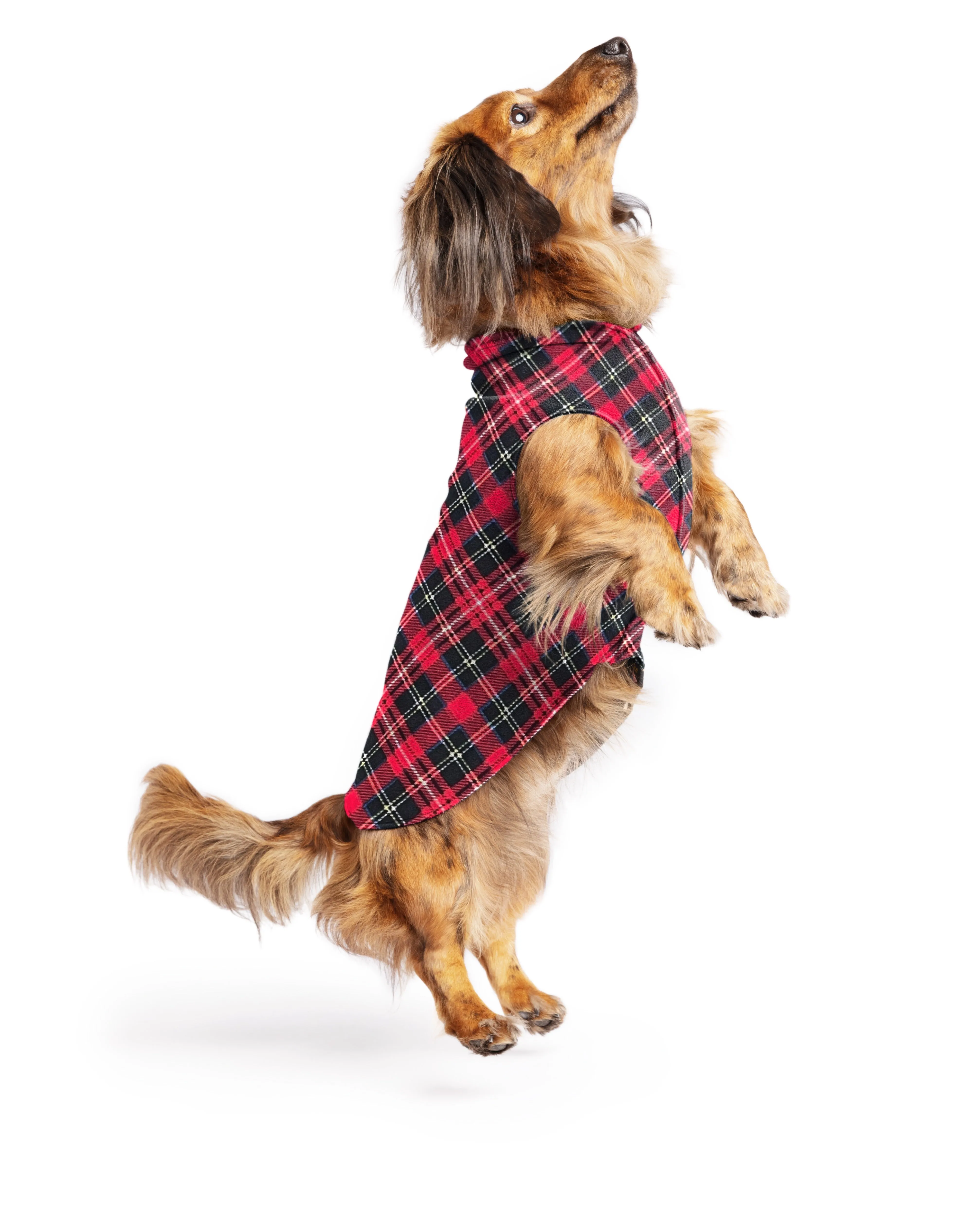 red plaid stretch fleece