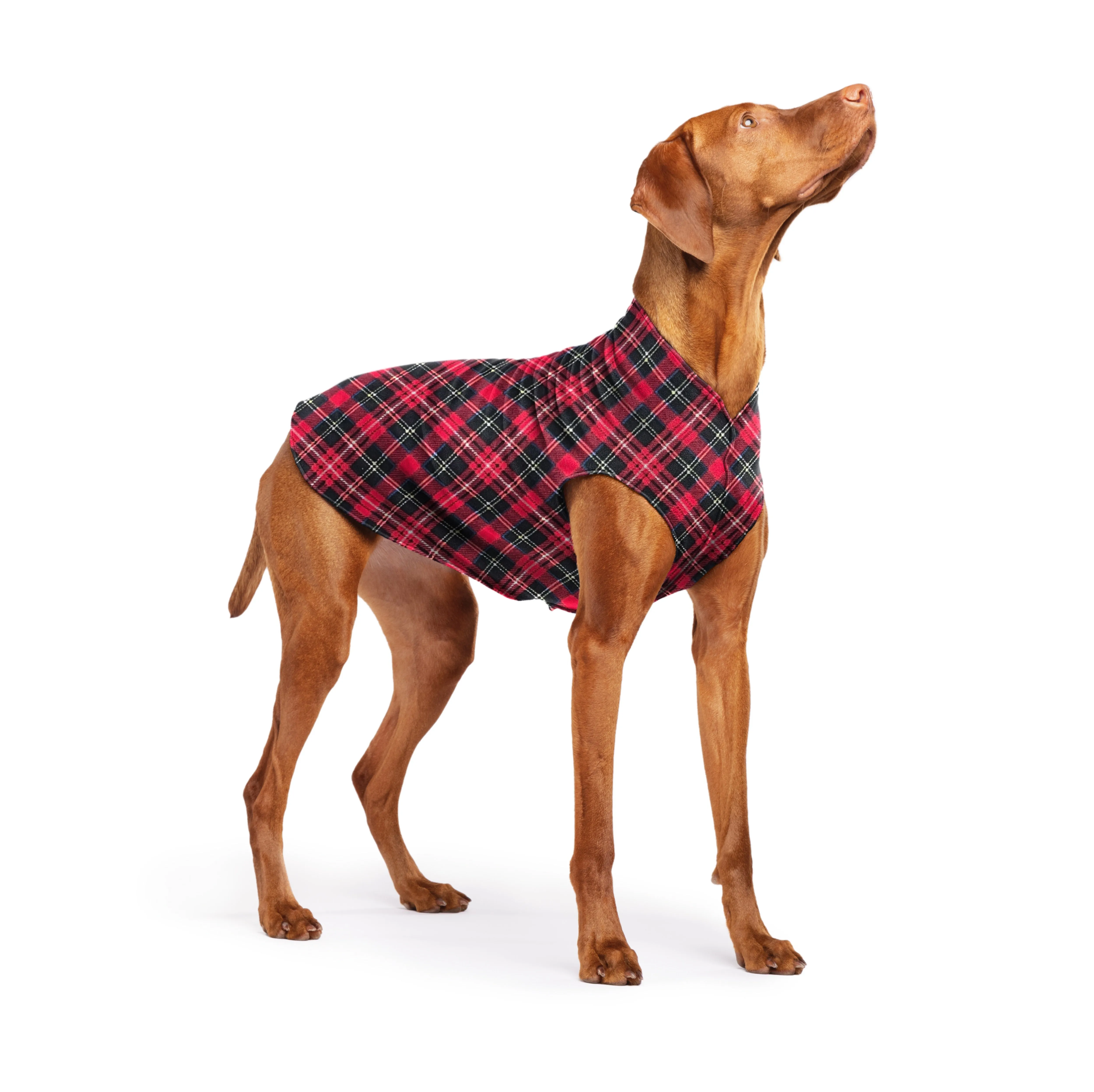 red plaid stretch fleece