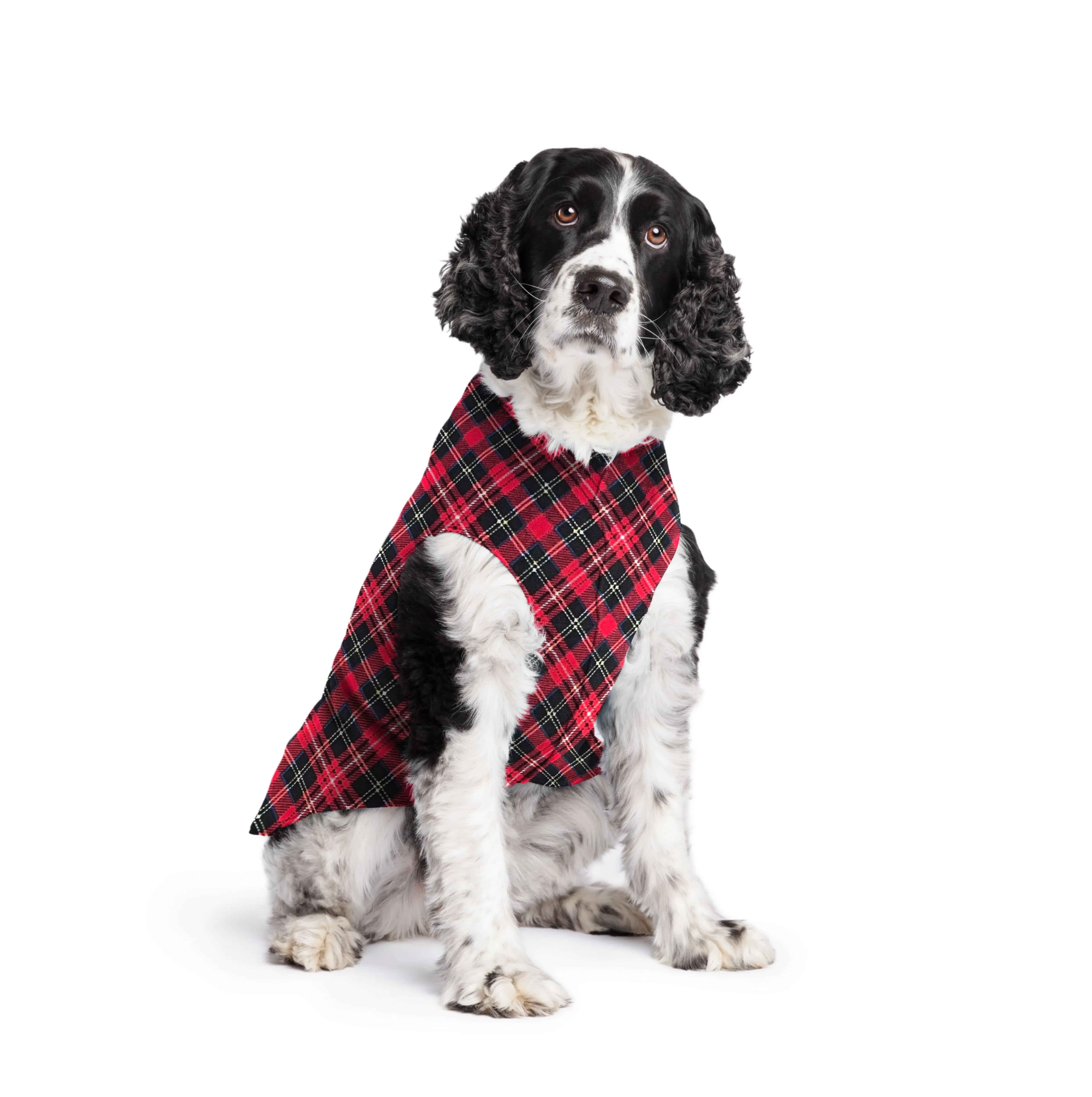 red plaid stretch fleece