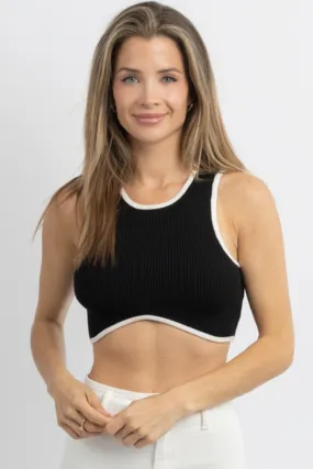 RENA BLACK   IVORY RIBBED CROP