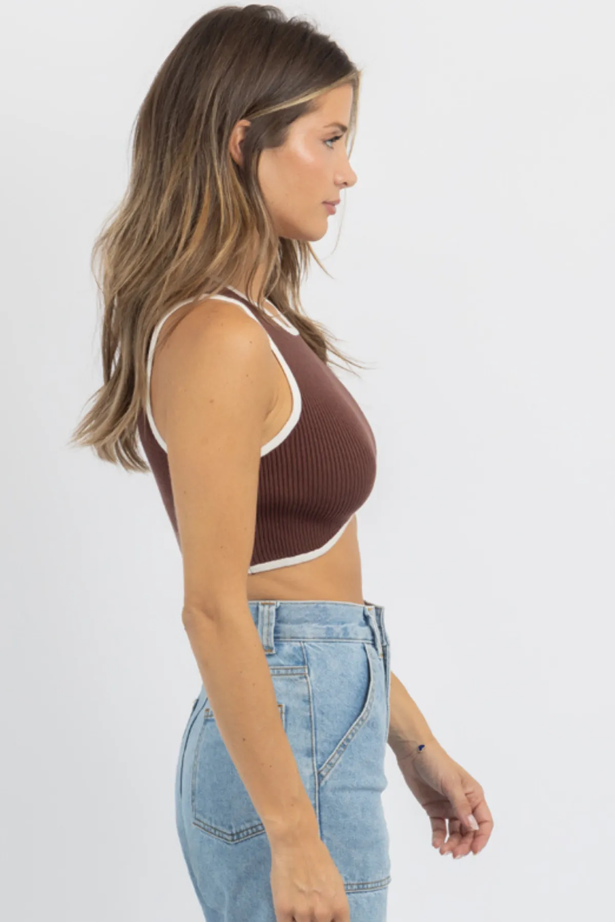 RENA CHOCOLATE   CREAM RIBBED CROP