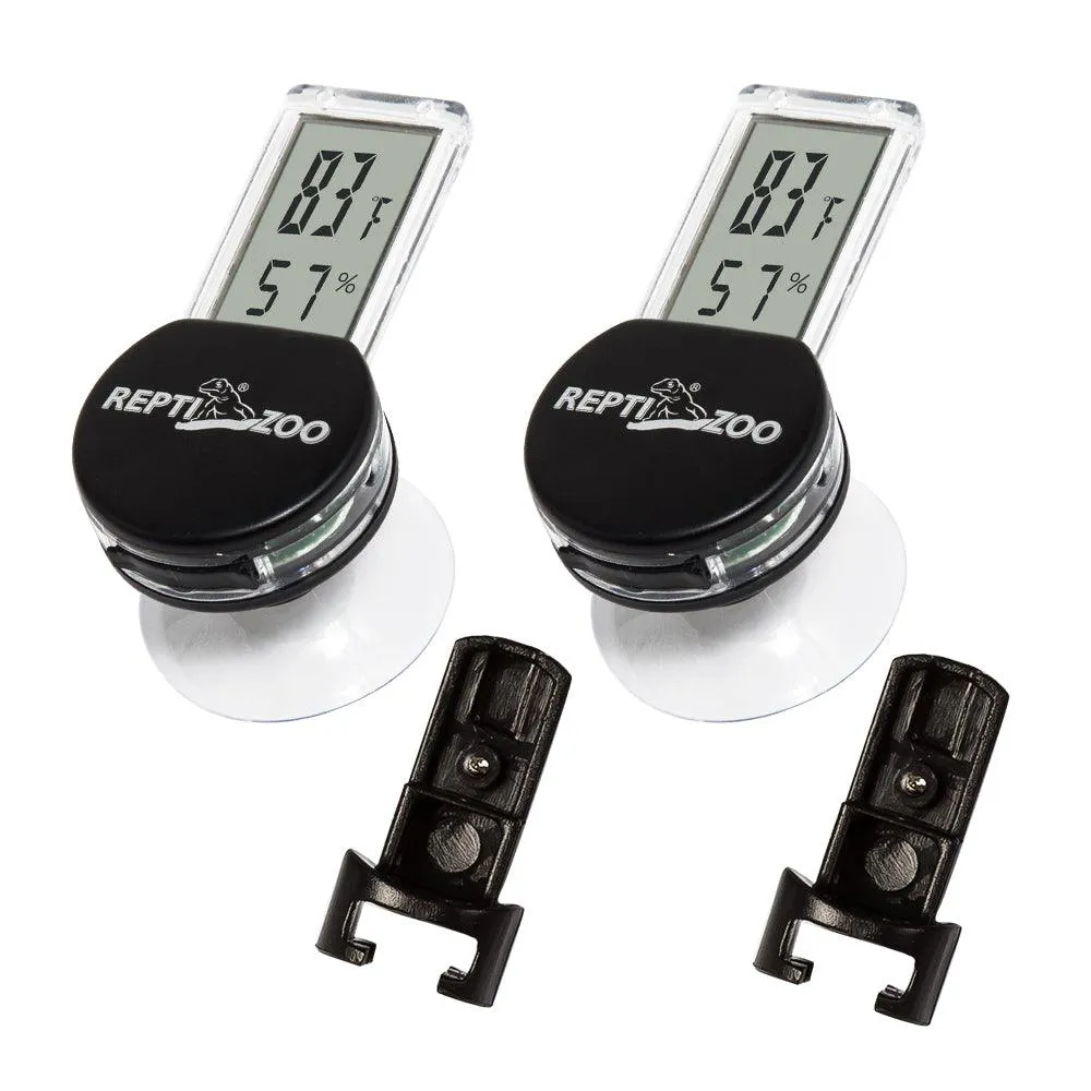 REPTI ZOO Reptile Terrarium Thermometer Hygrometer Digital Display 2PCS Pet Rearing Box Reptiles Tank Thermometer Hygrometer with Suction Cup
