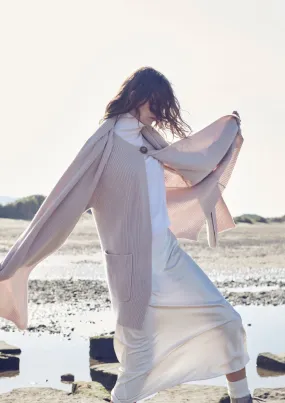 Ribbed Cashmere Coat with Detachable Scarf in Ballet Pink