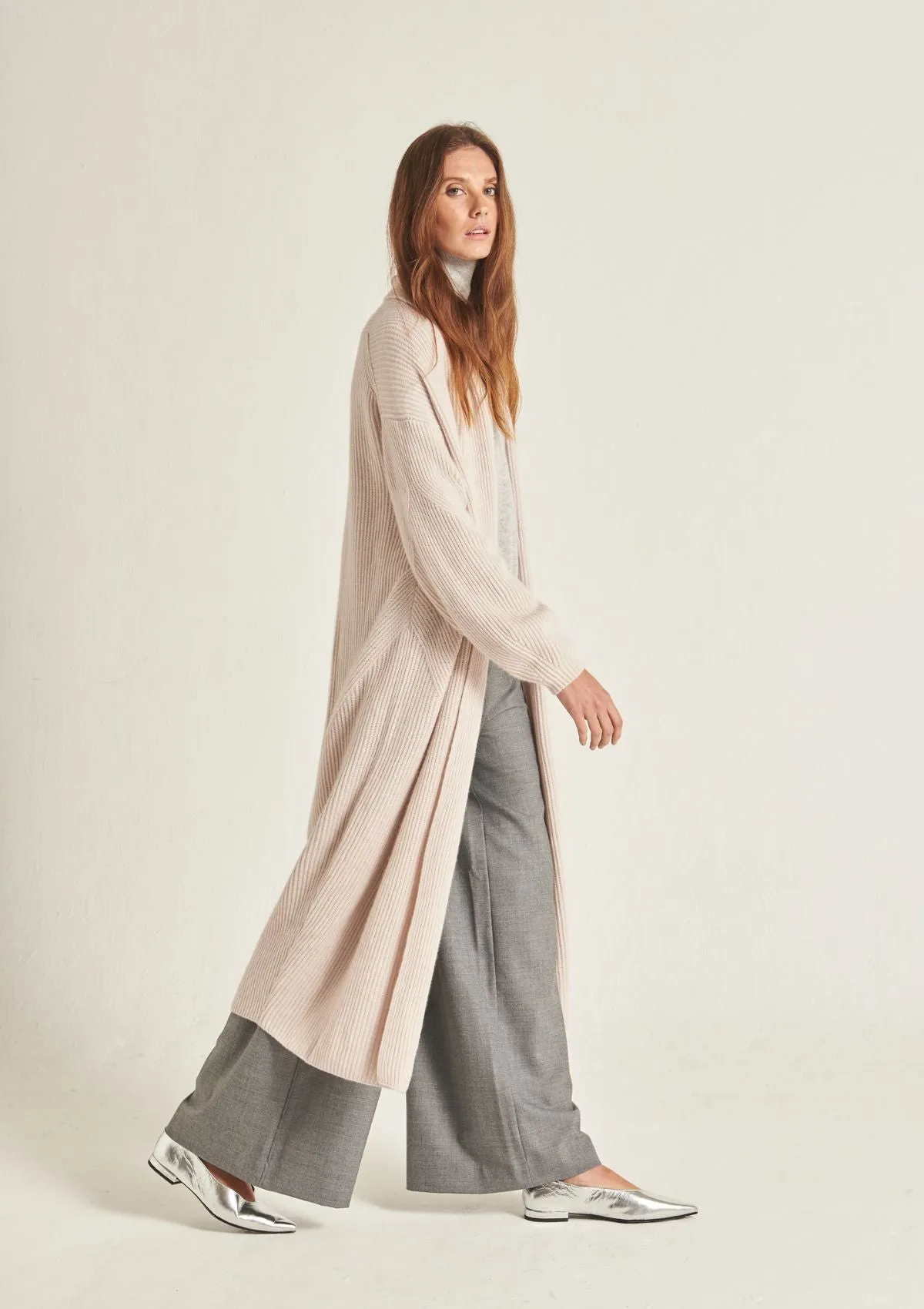 Ribbed Cashmere Coatigan in Ballet Pink