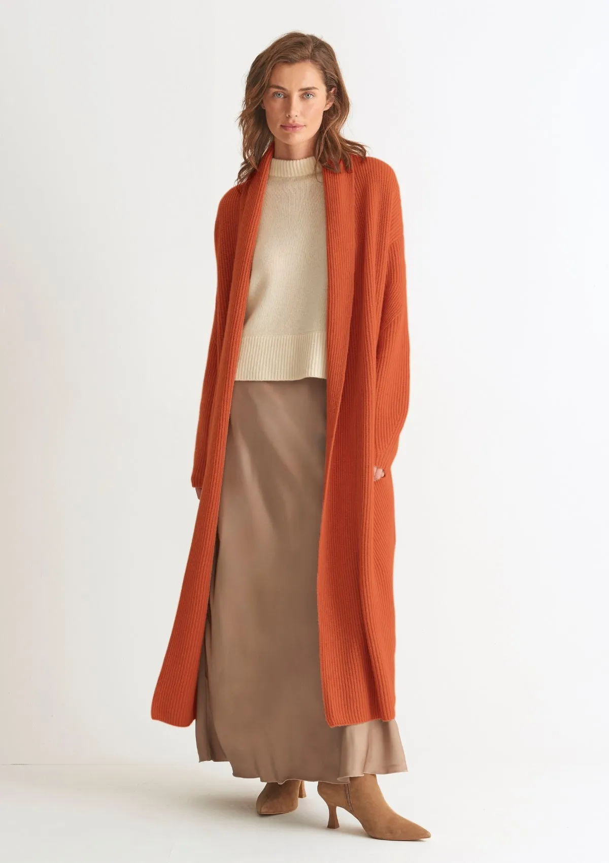 Ribbed Cashmere Coatigan in Ginger