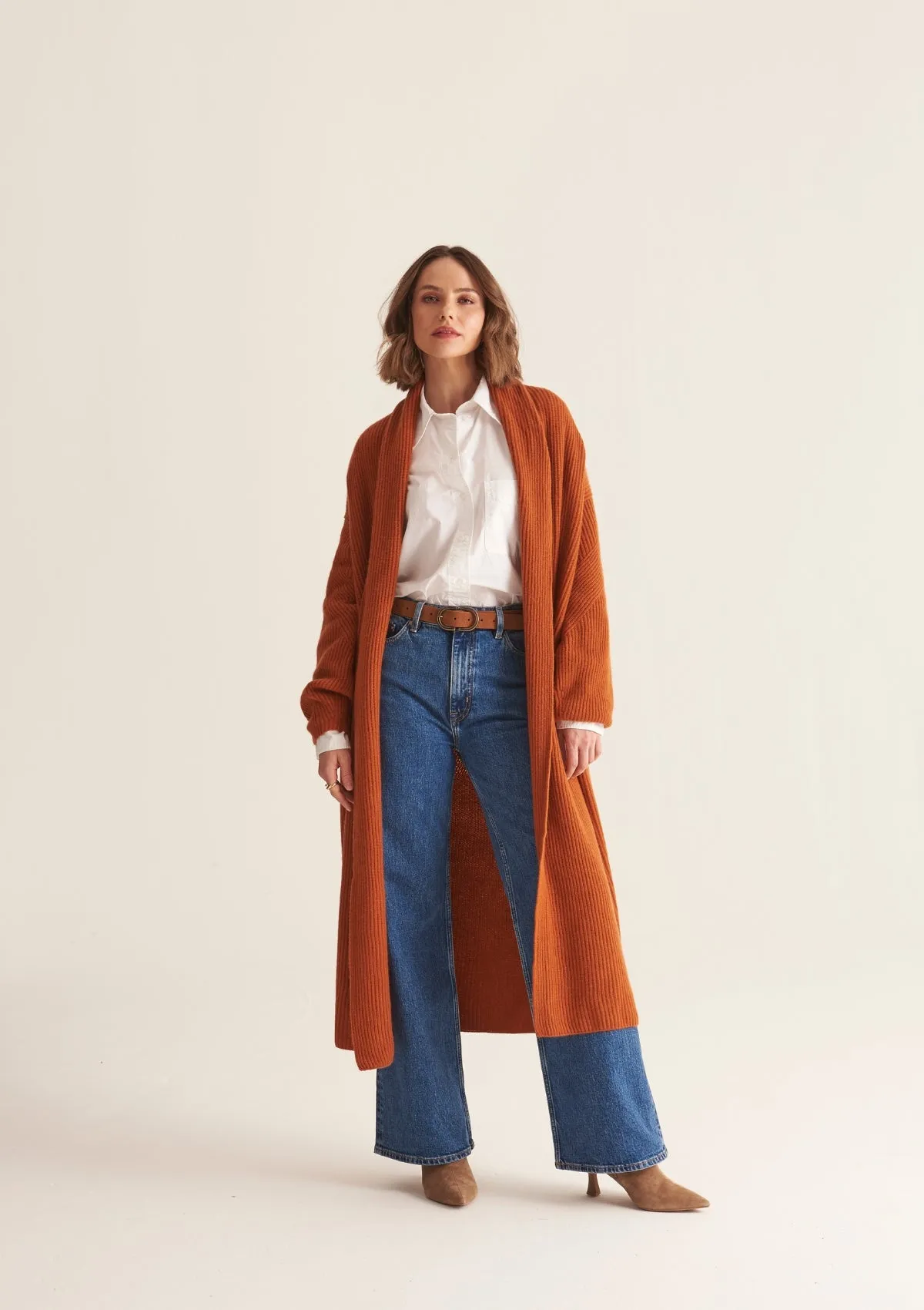 Ribbed Cashmere Coatigan in Ginger