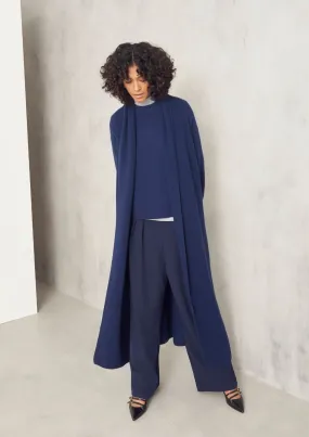 Ribbed Cashmere Coatigan in Midnight Blue