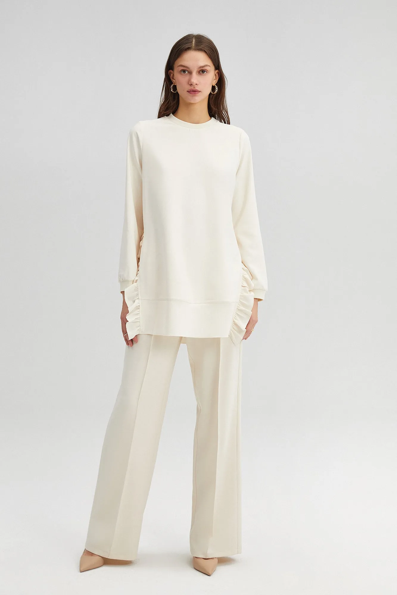 RUFFLED CREPE TUNIC