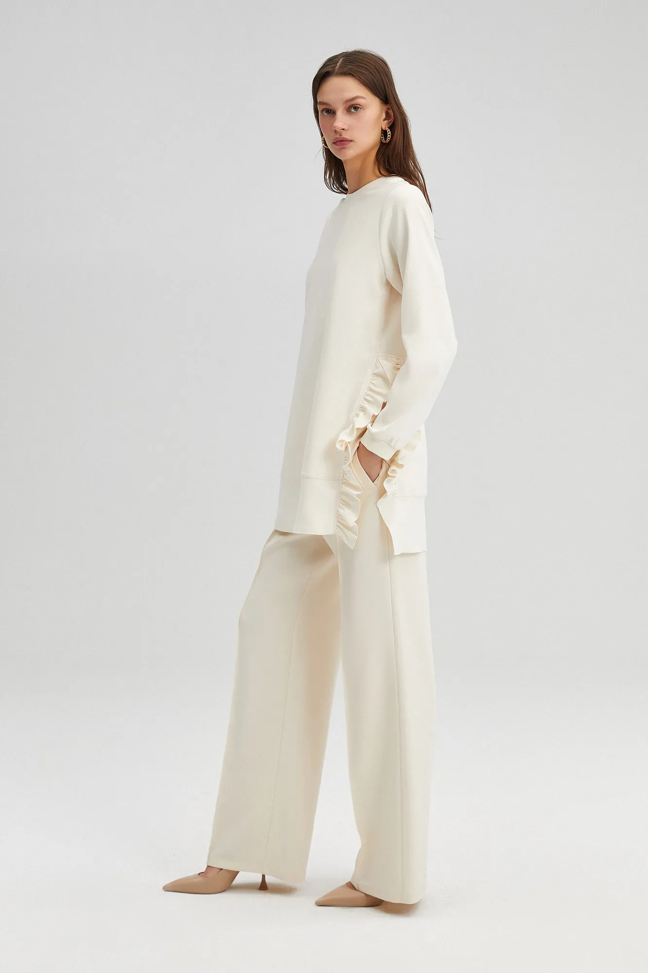 RUFFLED CREPE TUNIC