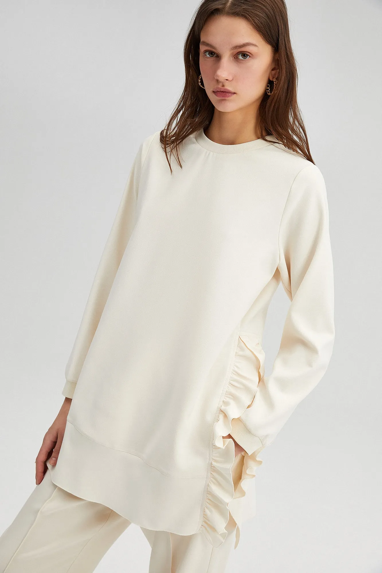 RUFFLED CREPE TUNIC