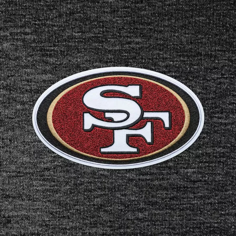 San Francisco 49ers Antigua Action Chenille Pullover Hoodie - Heathered Black