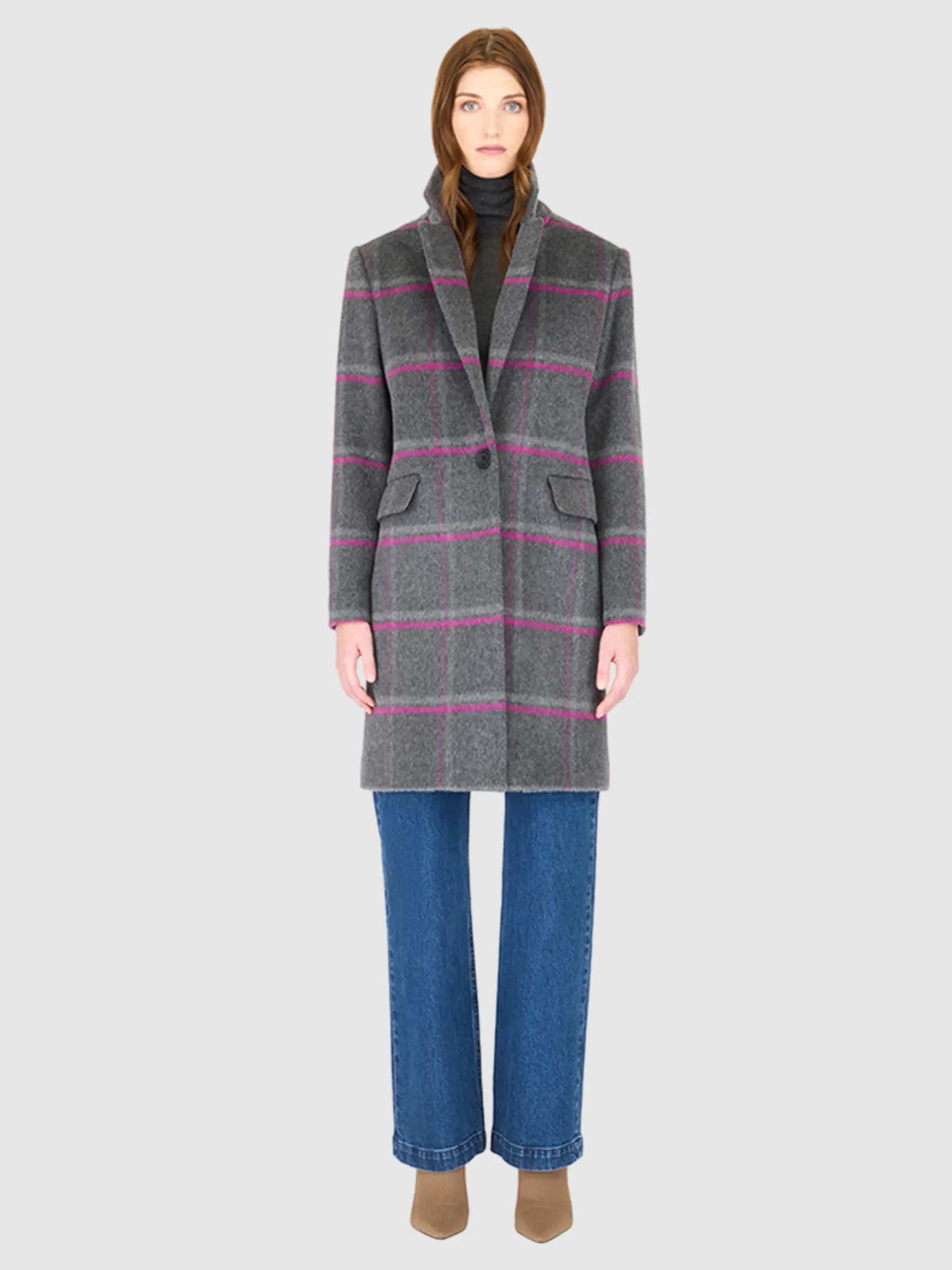 SCARLETT PLAID NOTCH COLLAR WOOL COAT