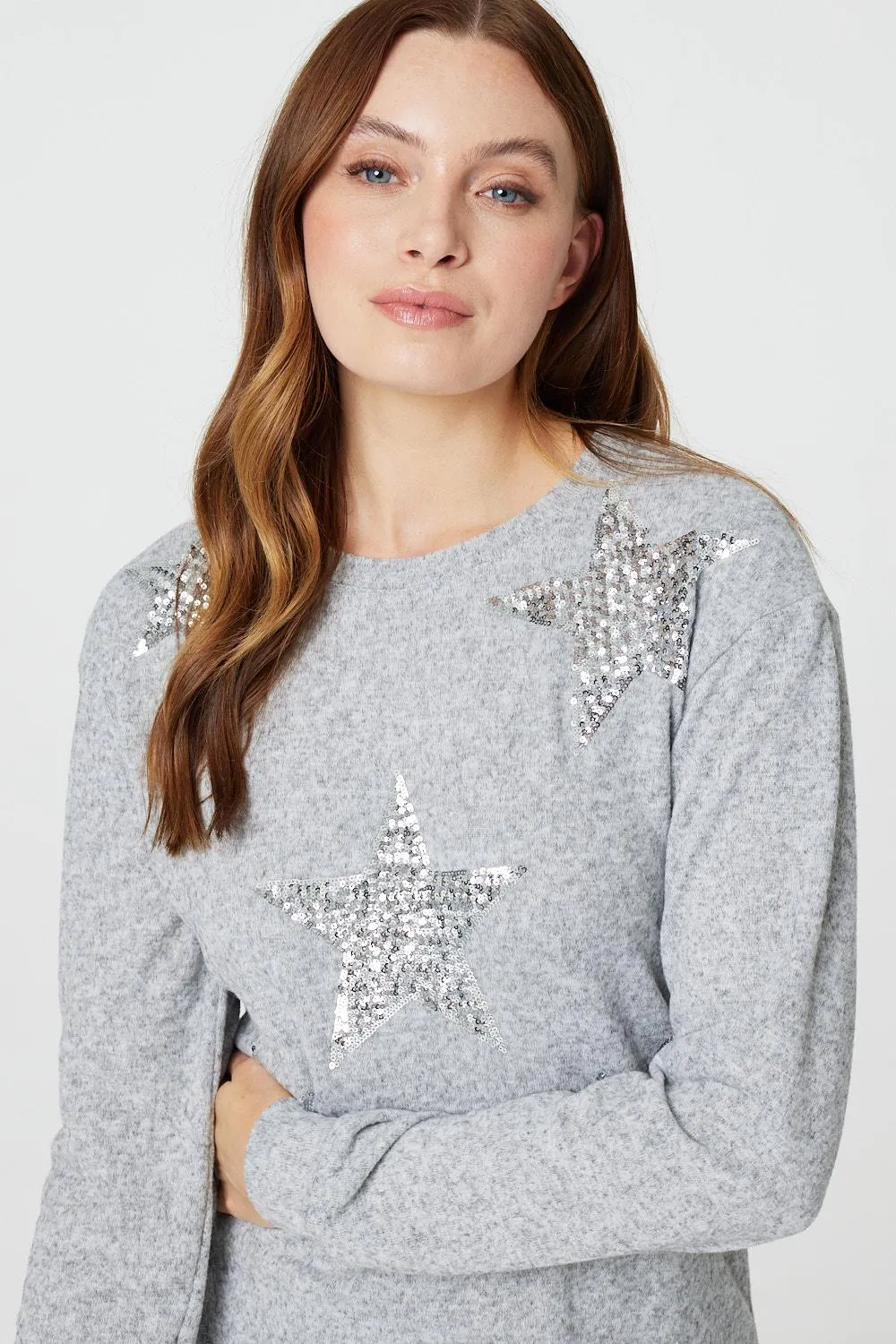 Sequin Star Print Pullover