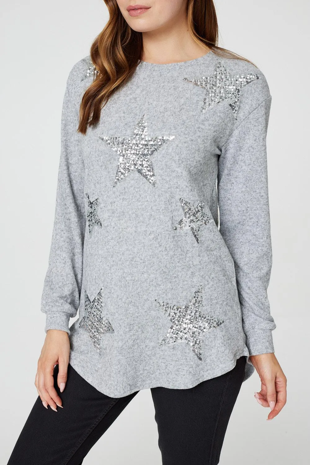 Sequin Star Print Pullover
