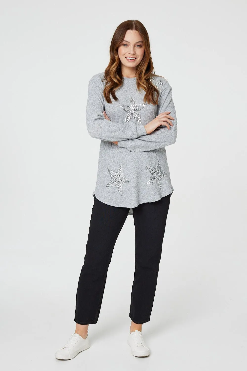 Sequin Star Print Pullover