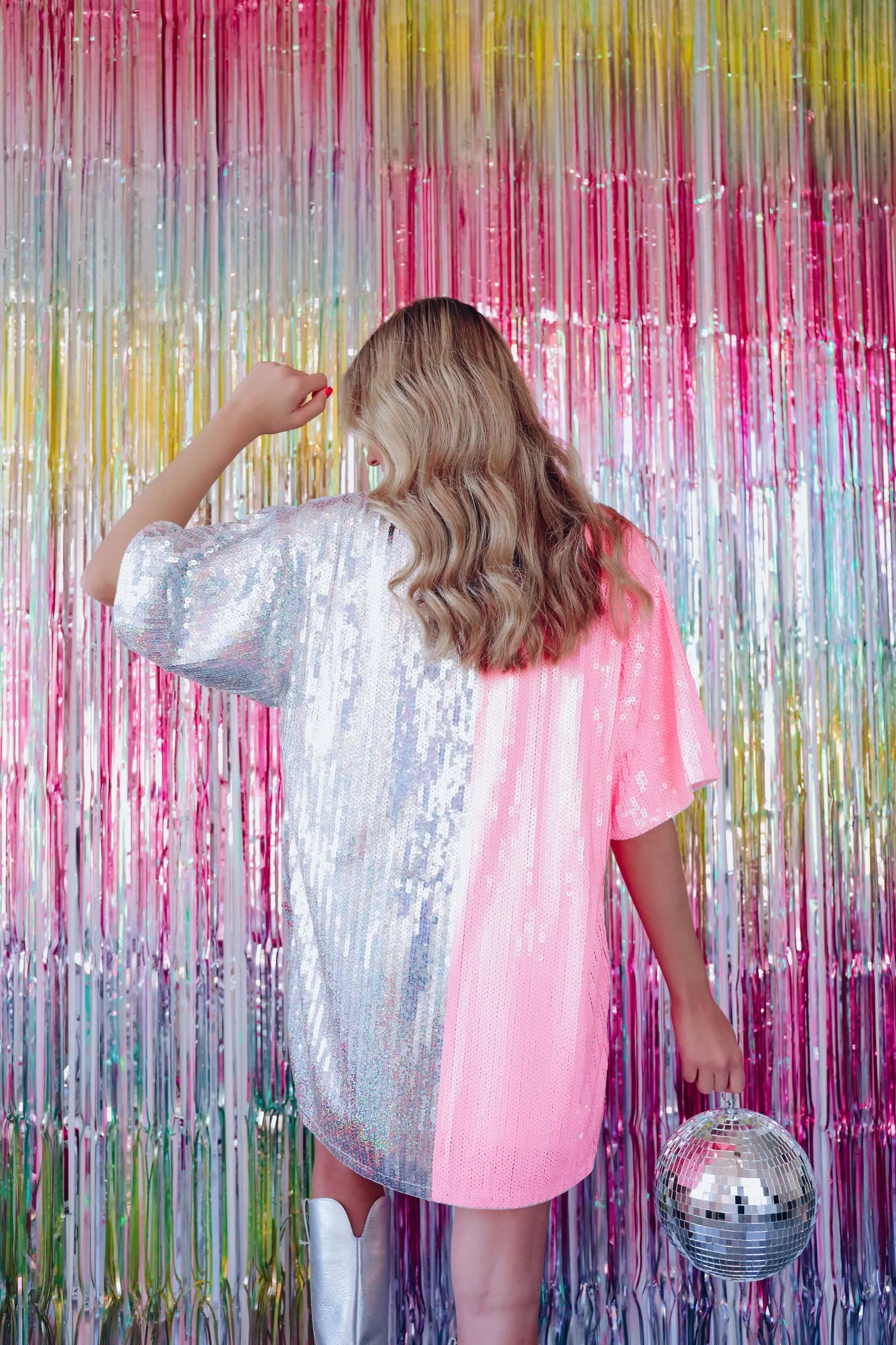 Skip A Beat Sequin Heart Tunic Top - Pink/Silver