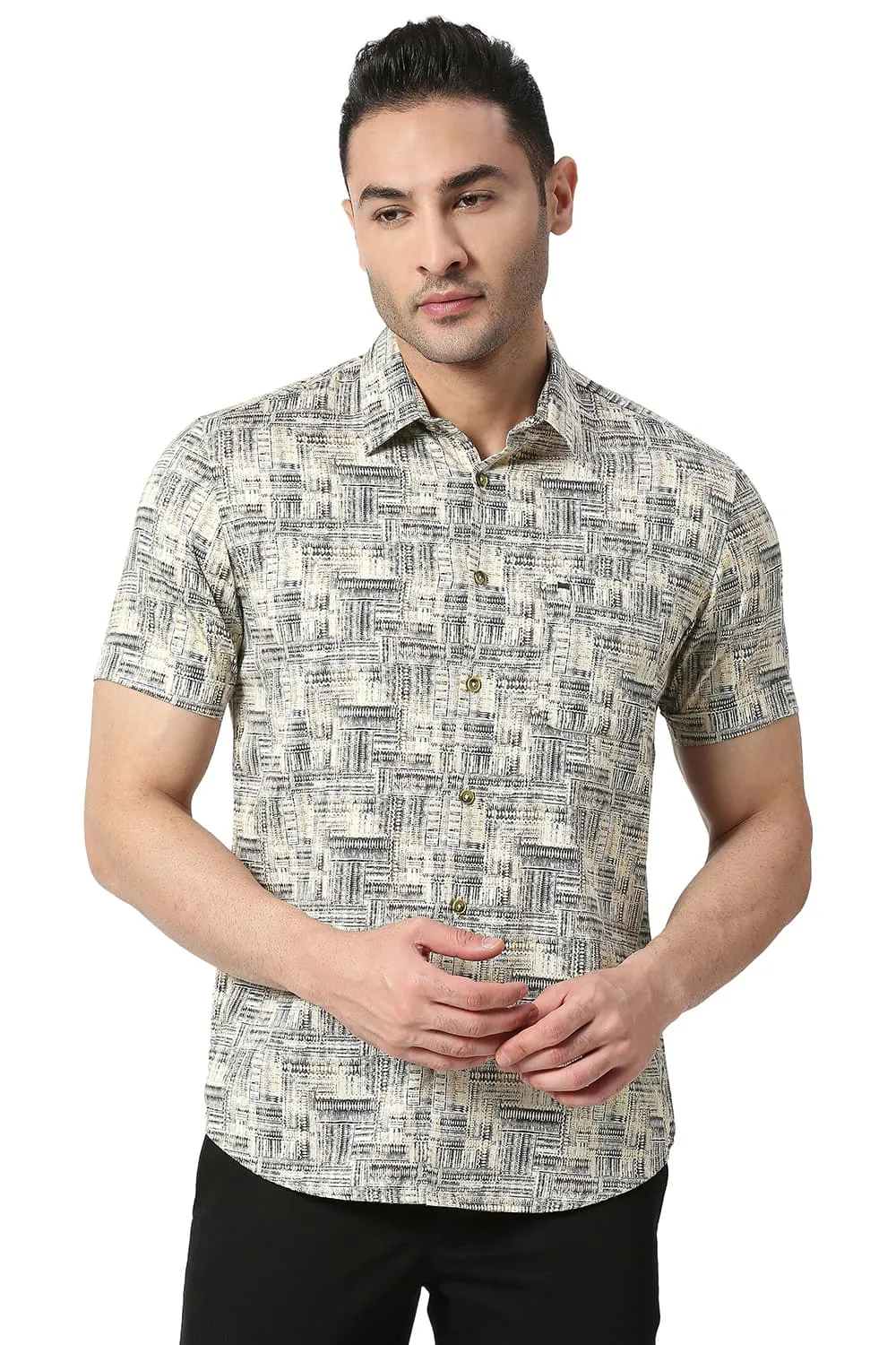 Slim Fit Cotton Satin Digital Printed Halfsleeves Shirt