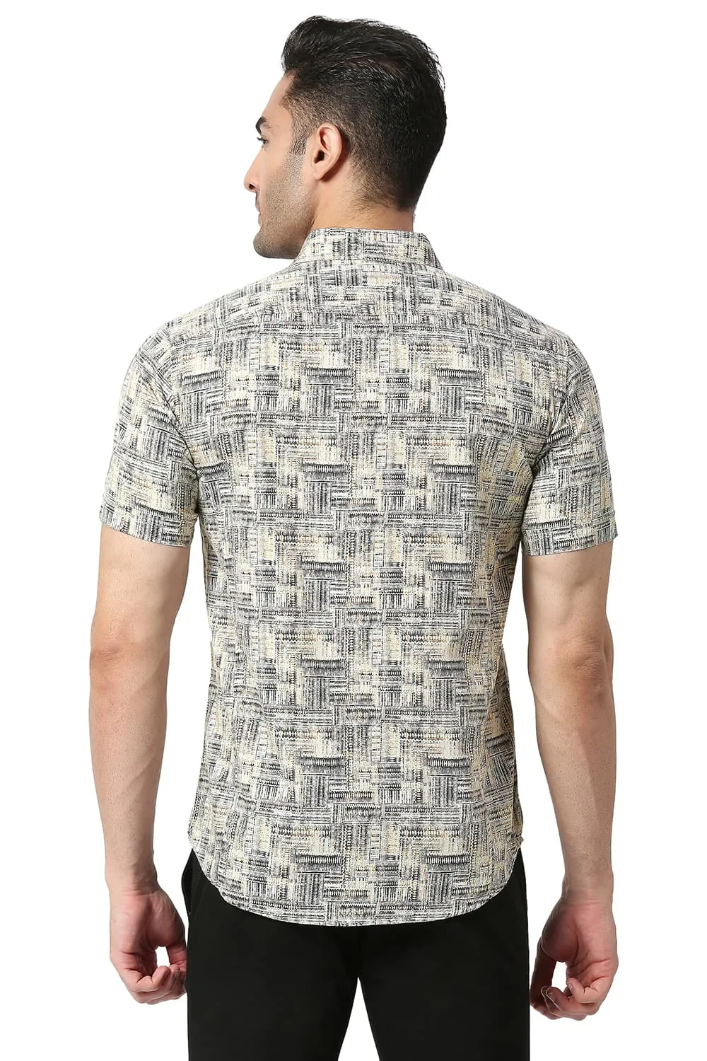 Slim Fit Cotton Satin Digital Printed Halfsleeves Shirt