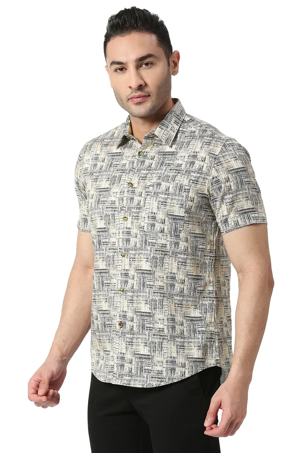 Slim Fit Cotton Satin Digital Printed Halfsleeves Shirt