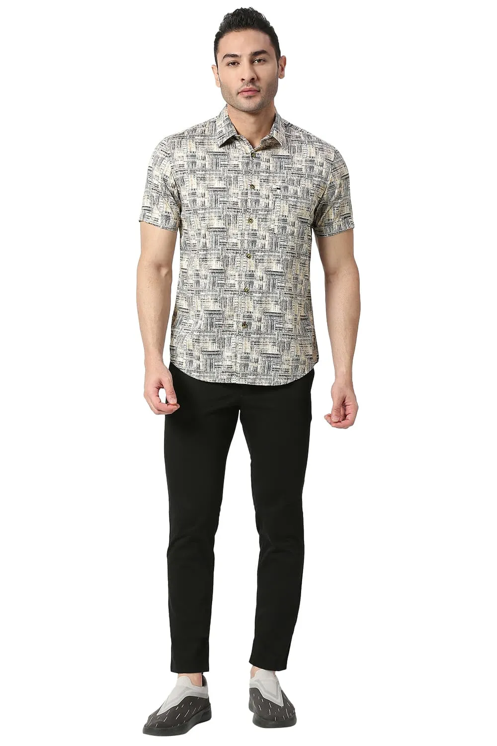 Slim Fit Cotton Satin Digital Printed Halfsleeves Shirt