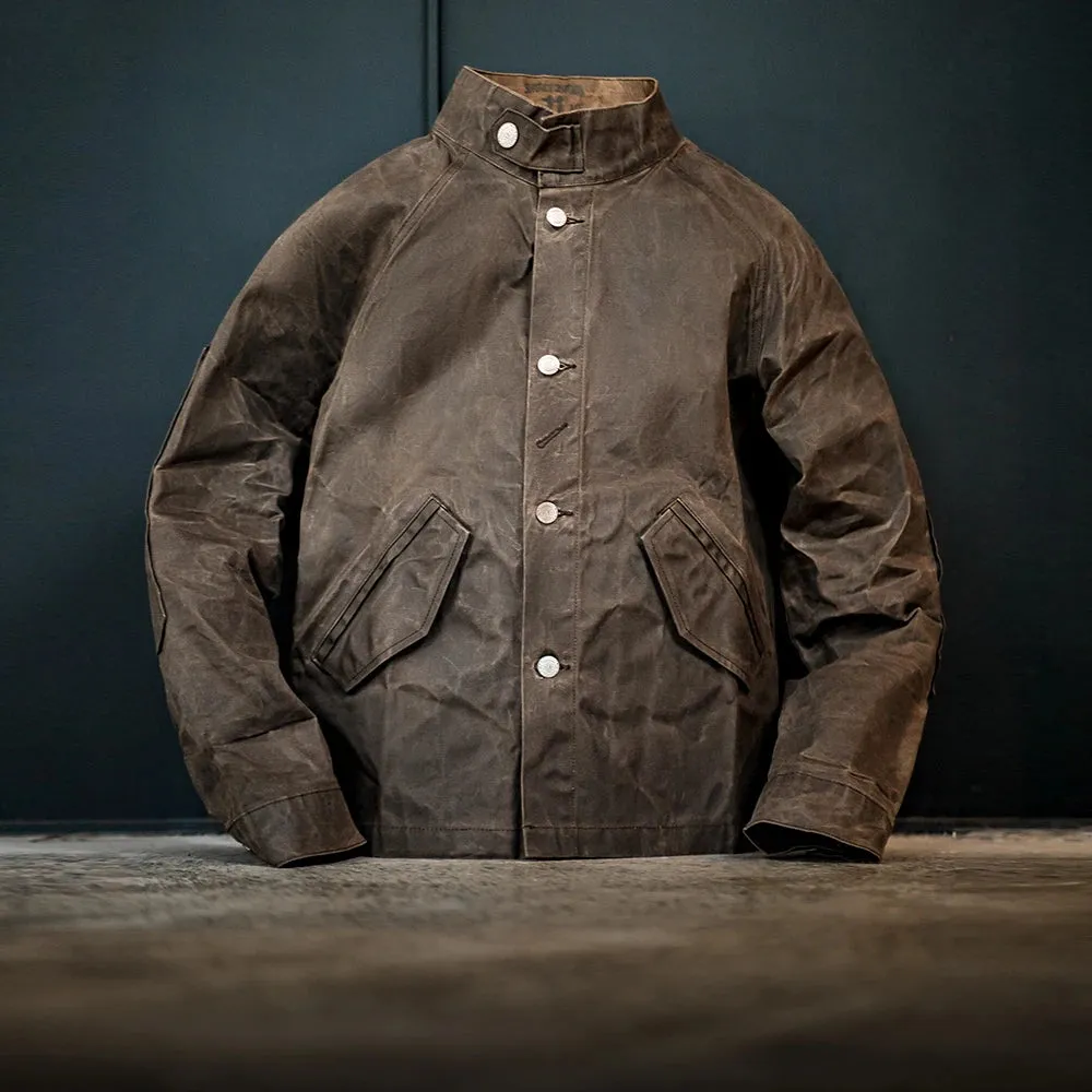 Stand Collar Oil Waxed Jacket - Men's Waterproof Vintage Coat