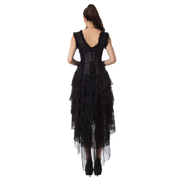 Steampunk Black Straps Victorian Overbust Corset Dress Costume