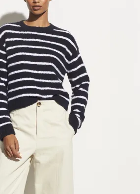 Striped Boucle Crew in Coastal/Optic White