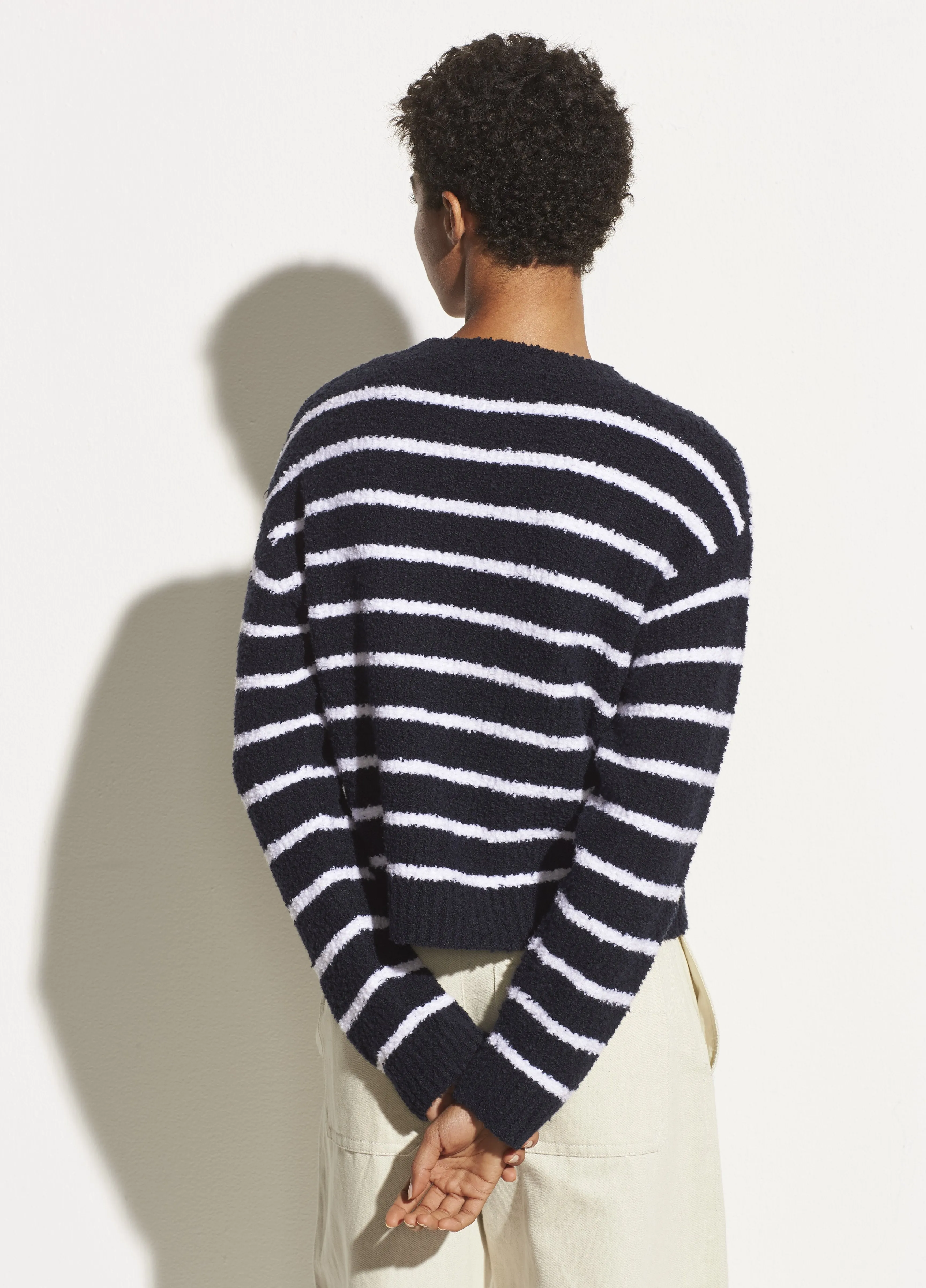 Striped Boucle Crew in Coastal/Optic White