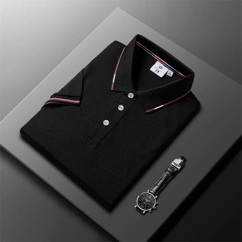 Striped Fashion Casual Men's Fashion Solid Short Sleeve Polo Shirt Summer Breathable Comfortable Top T-shirt
