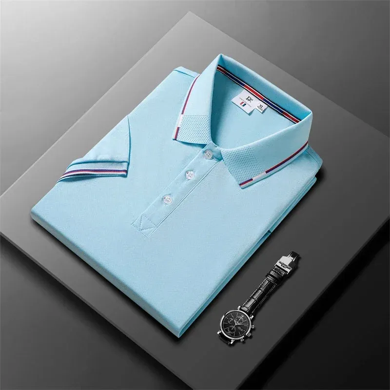 Striped Fashion Casual Men's Fashion Solid Short Sleeve Polo Shirt Summer Breathable Comfortable Top T-shirt