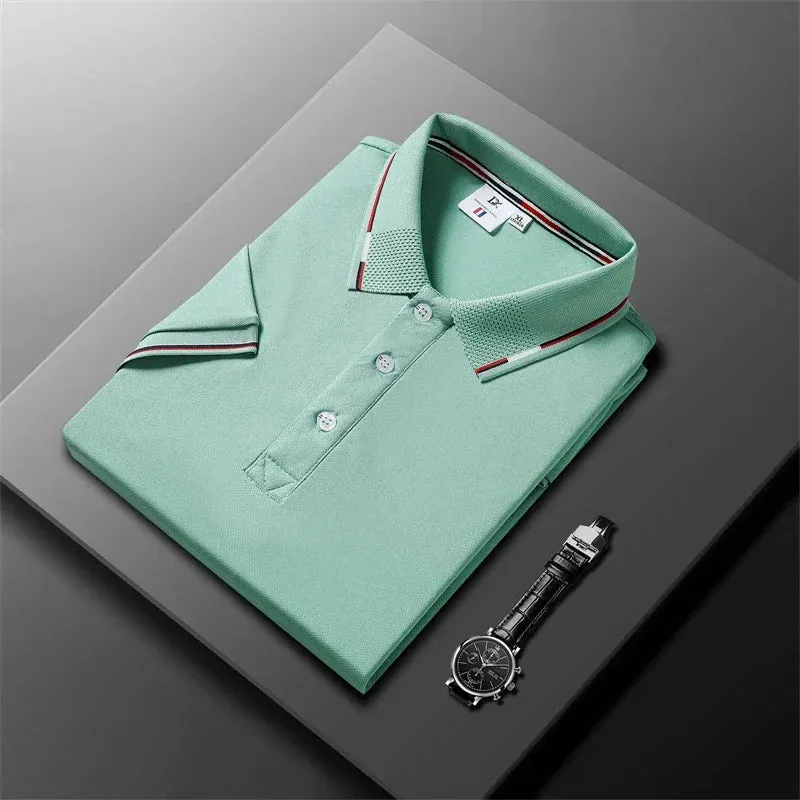 Striped Fashion Casual Men's Fashion Solid Short Sleeve Polo Shirt Summer Breathable Comfortable Top T-shirt