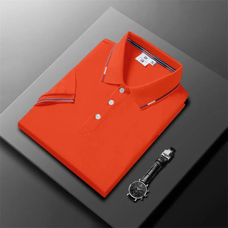 Striped Fashion Casual Men's Fashion Solid Short Sleeve Polo Shirt Summer Breathable Comfortable Top T-shirt