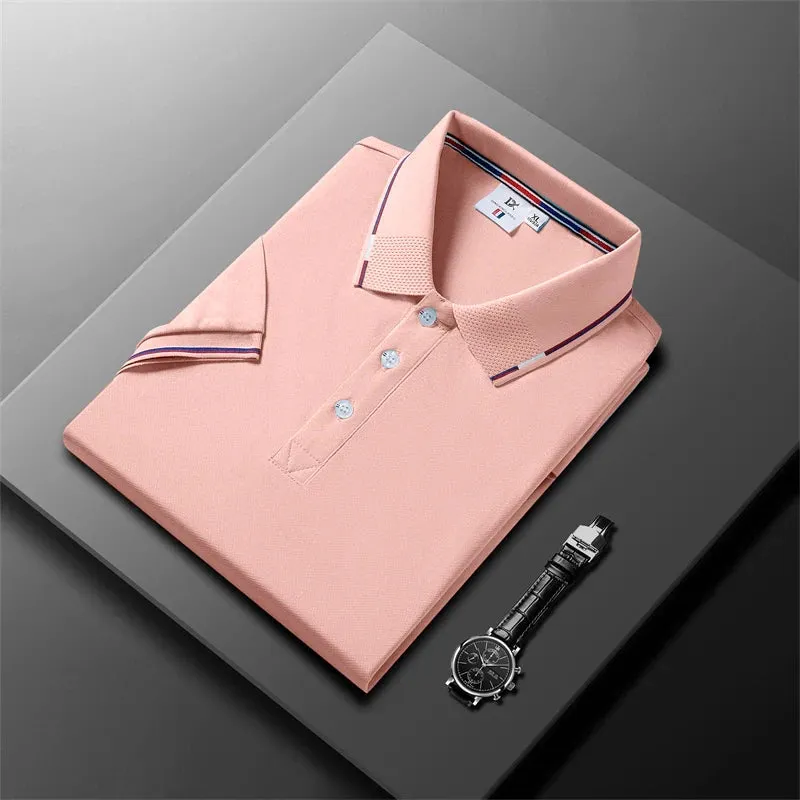 Striped Fashion Casual Men's Fashion Solid Short Sleeve Polo Shirt Summer Breathable Comfortable Top T-shirt