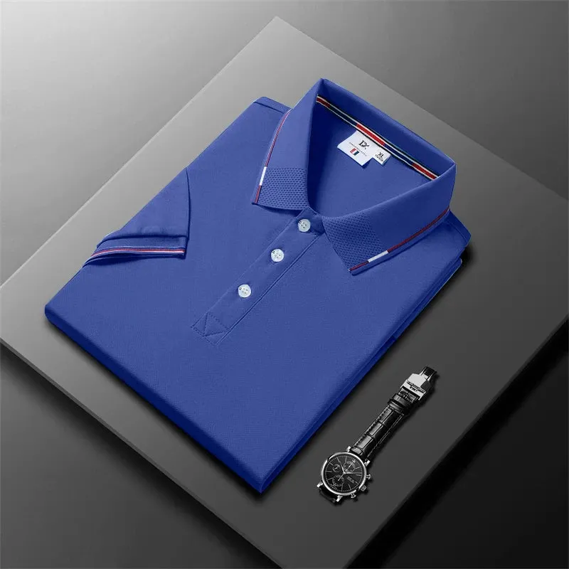 Striped Fashion Casual Men's Fashion Solid Short Sleeve Polo Shirt Summer Breathable Comfortable Top T-shirt