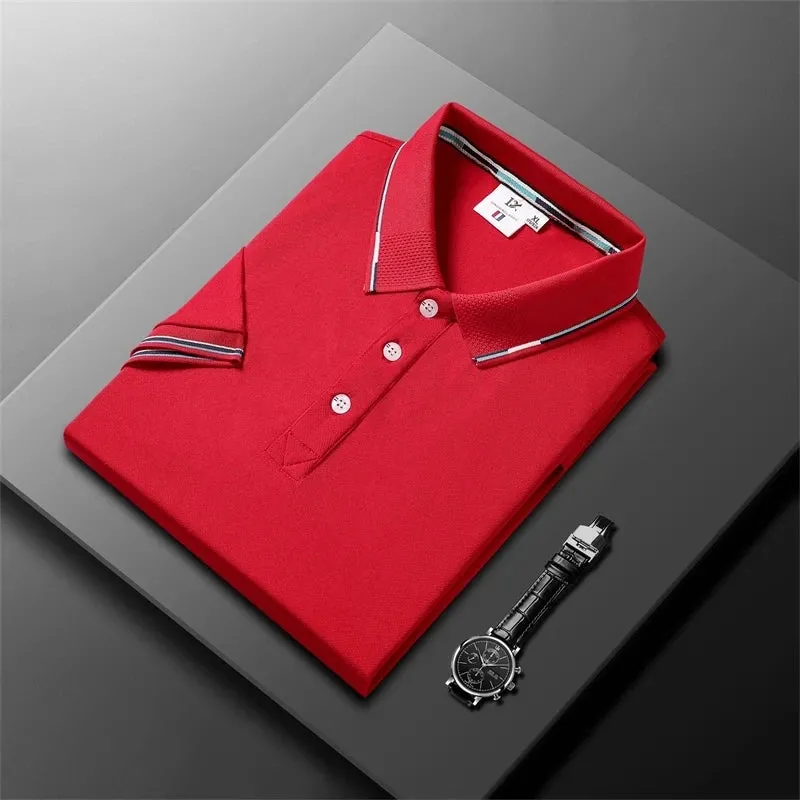 Striped Fashion Casual Men's Fashion Solid Short Sleeve Polo Shirt Summer Breathable Comfortable Top T-shirt