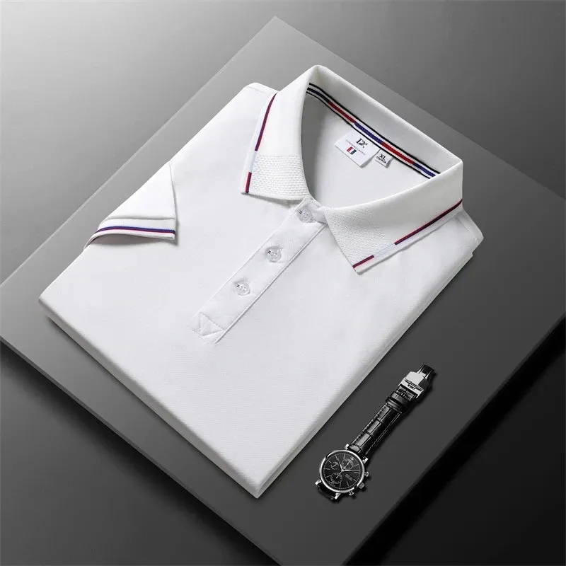 Striped Fashion Casual Men's Fashion Solid Short Sleeve Polo Shirt Summer Breathable Comfortable Top T-shirt
