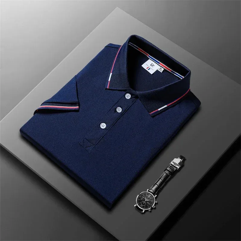 Striped Fashion Casual Men's Fashion Solid Short Sleeve Polo Shirt Summer Breathable Comfortable Top T-shirt
